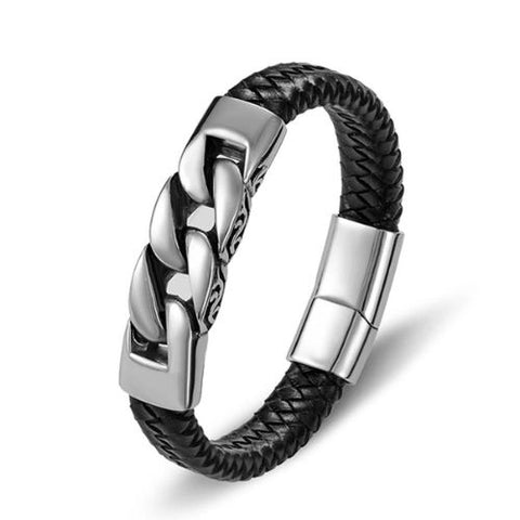 Pulseira Masculina Couro e Aço - Divino Royal
