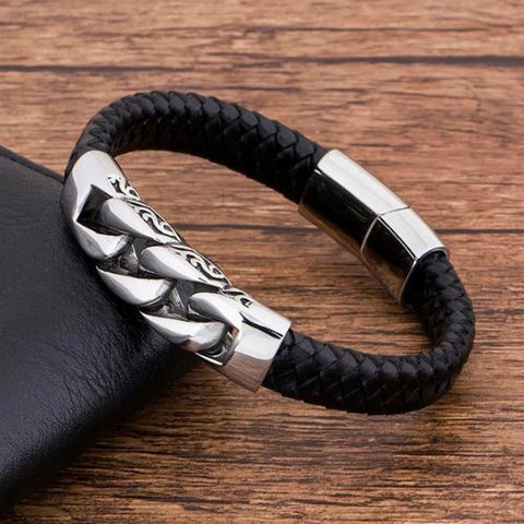 Pulseira Masculina Couro e Aço - Divino Royal