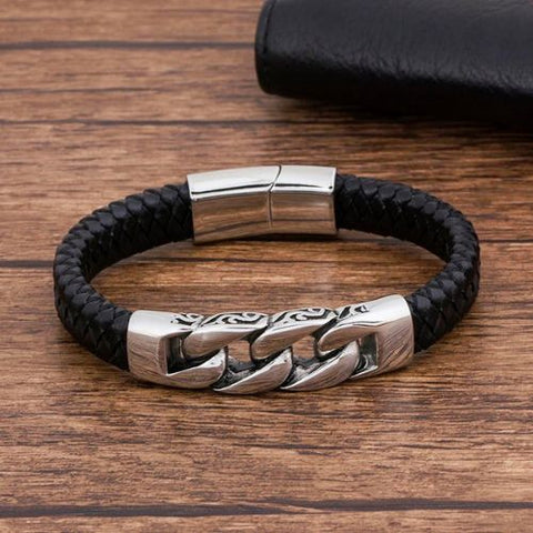 Pulseira Masculina Couro e Aço - Divino Royal