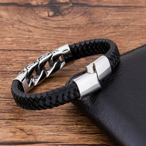 Pulseira Masculina Couro e Aço - Divino Royal