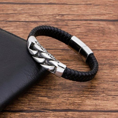 Pulseira Masculina Couro e Aço - Divino Royal
