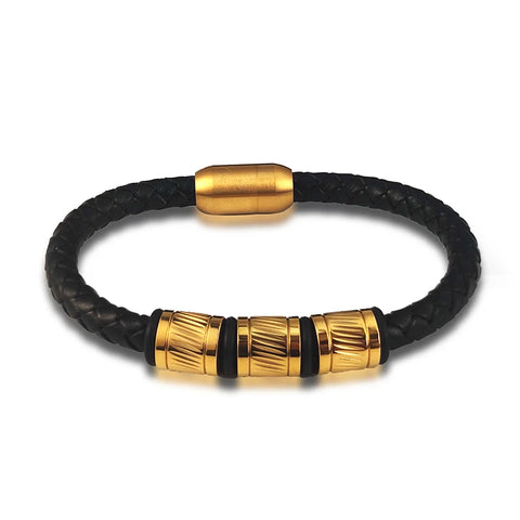 Pulseira Masculina de Couro e Bronze Titan