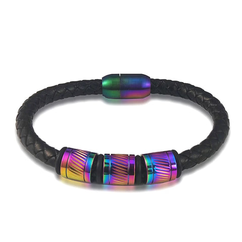 Pulseira Masculina de Couro e Bronze Titan