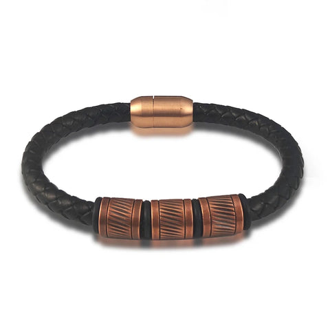 Pulseira Masculina de Couro e Bronze Titan