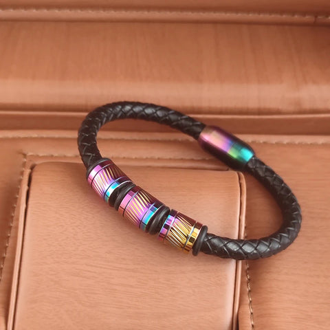 Pulseira Masculina de Couro e Bronze Titan